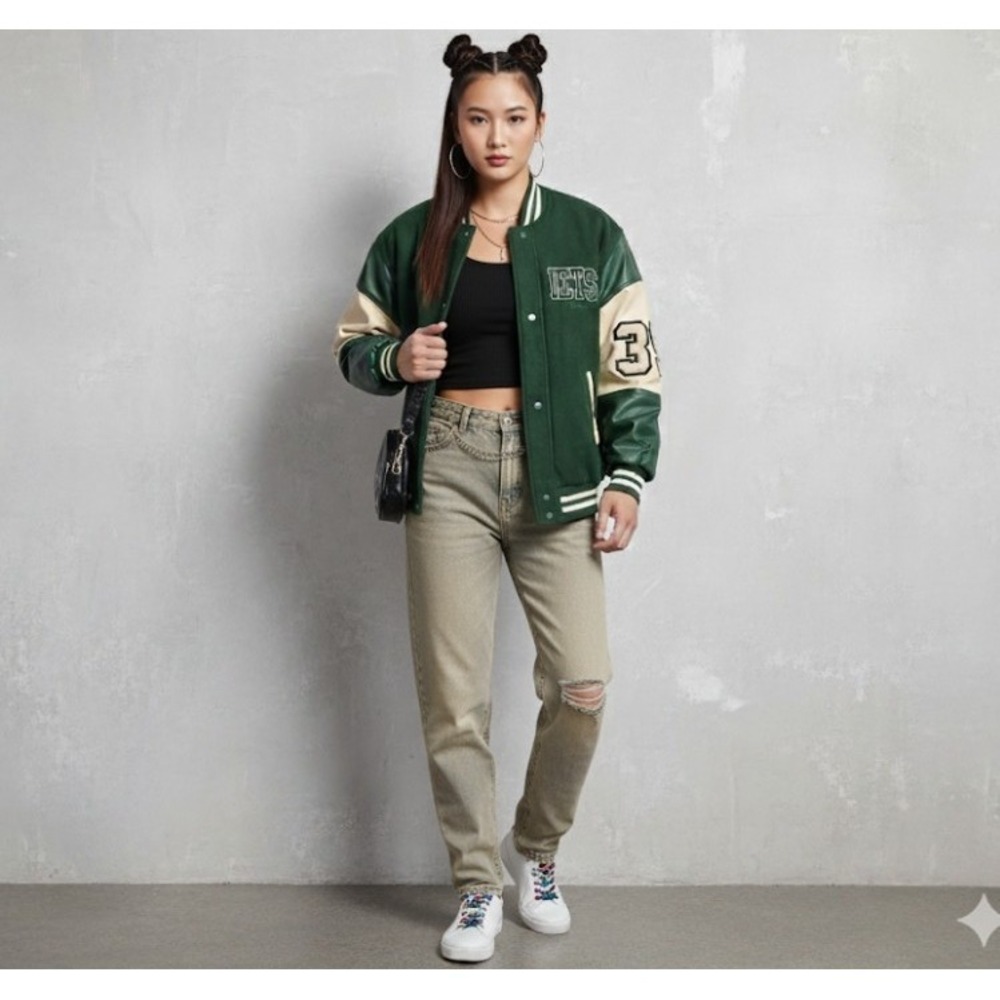 Urban Outfitters iets Frans Varsity Jacket Small Green UO Womens Wool Letterman